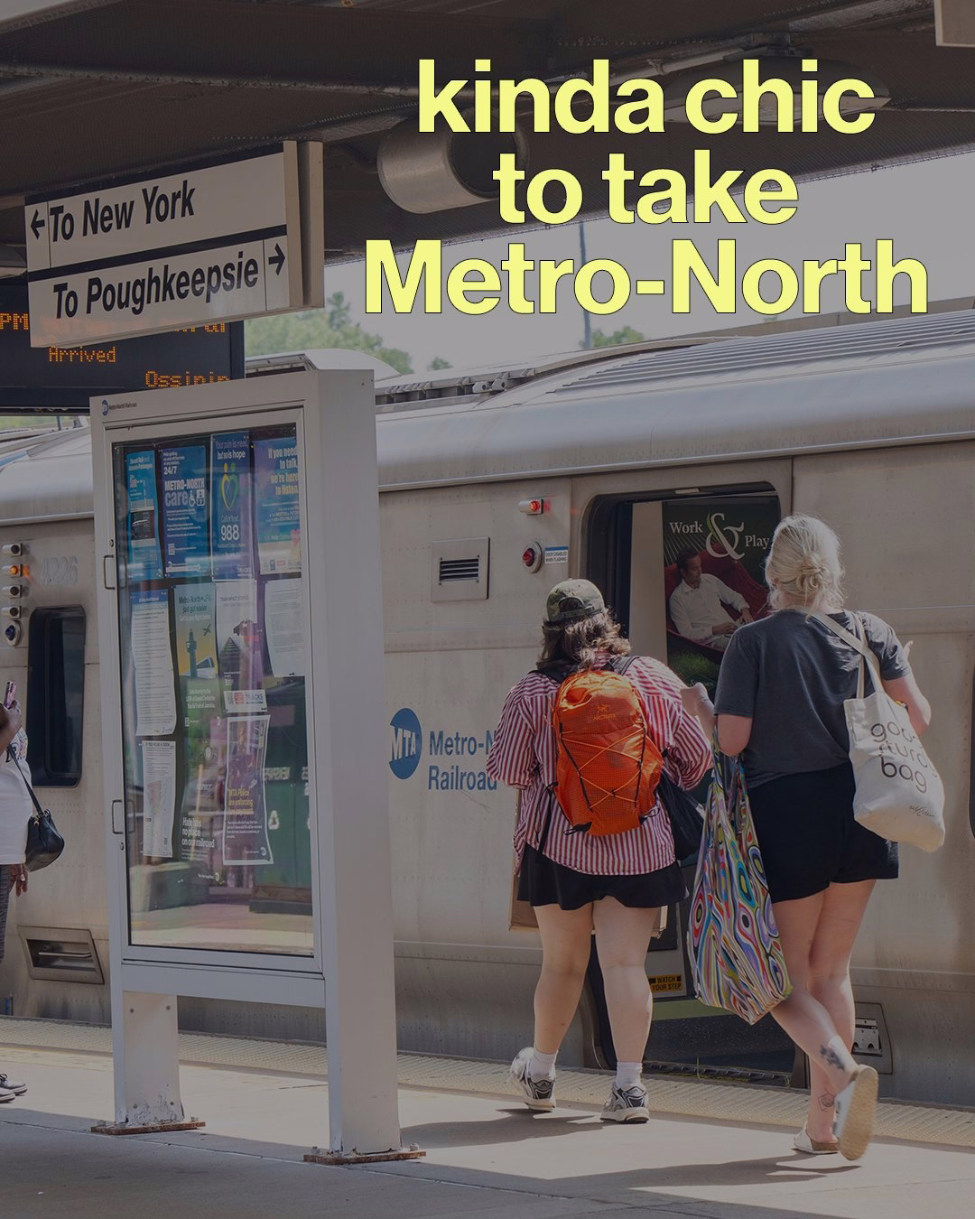 image of people on platform at Metro-North Station with text "kinda chic to take the Metro-North"