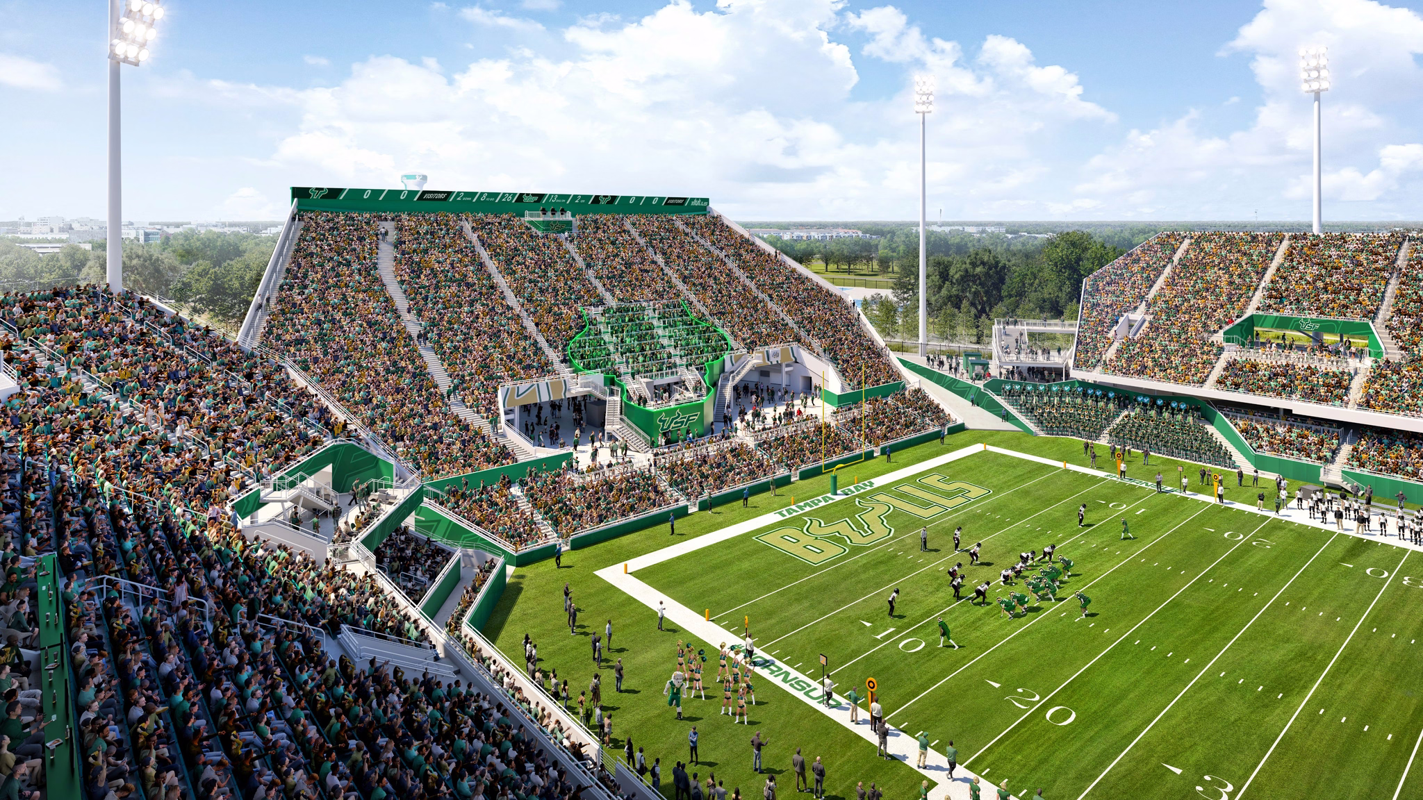 A rendering that shows the student section of USF's future on-campus stadium